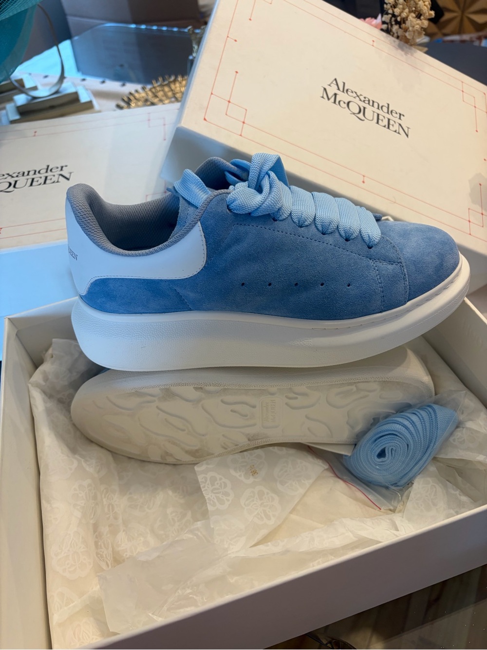 Alexander McQueen Light Blue Suede Platform Sneaker